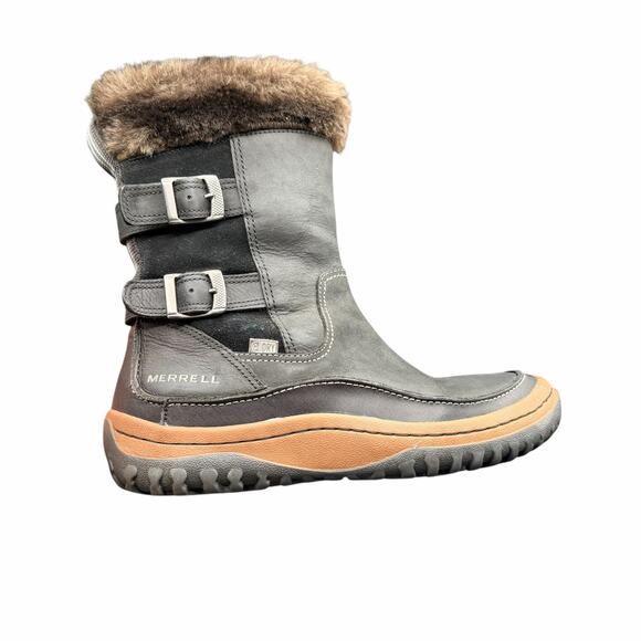 Merrell Decora Chant Leather Winter Boots Black 9.5 Waterproof Fur Trim - Picture 6 of 13